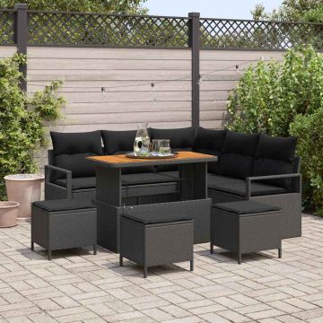 vidaXL Sodo Sofų Rinkinys su pagalve 9 pcs Juoda poliratanas