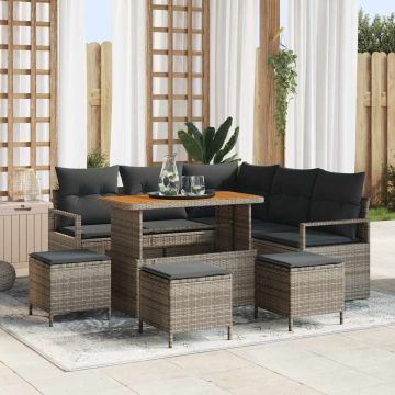vidaXL Sodo Sofų Rinkinys su pagalve 9 pcs Pilka poliratanas