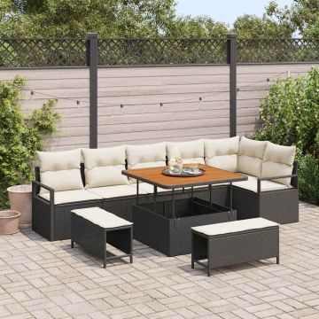 vidaXL Sodo Sofų Rinkinys su pagalve 9 pcs Juoda Poli ratanas
