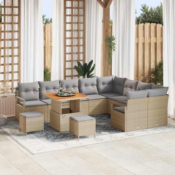 vidaXL Sodo Sofų Rinkinys su pagalve 12 pcs Smėlio poliratanas