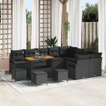 vidaXL Sodo Sofų Rinkinys su pagalve 13 pcs Juoda poliratanas