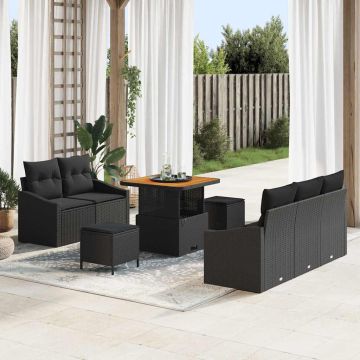 vidaXL Sodo Sofų Rinkinys su pagalve 8 pcs Juoda poliratanas