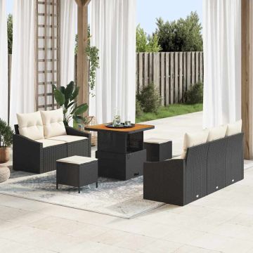 vidaXL Sodo Sofų Rinkinys su pagalve 8 pcs Juoda poliratanas