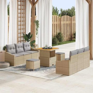 vidaXL Sodo Sofų Rinkinys su pagalve 9 pcs Smėlio poliratanas