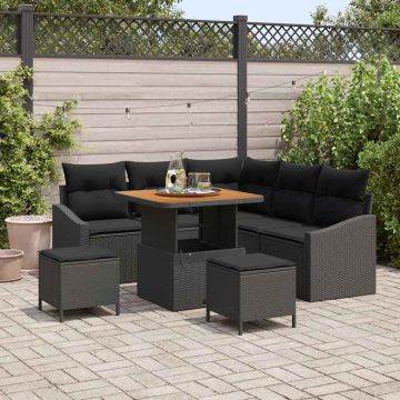 vidaXL Sodo Sofų Rinkinys su pagalve 8 pcs Juoda poliratanas
