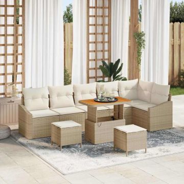 vidaXL Sodo Sofų Rinkinys su pagalve 9 pcs Smėlio poliratanas
