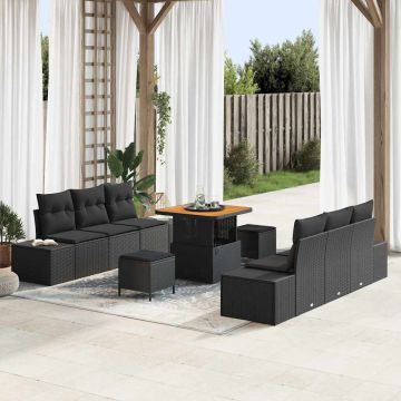 vidaXL Sodo Sofų Rinkinys su pagalve 9 pcs Juoda poliratanas
