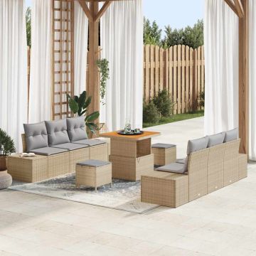 vidaXL Sodo Sofų Rinkinys su pagalve 9 pcs Smėlio poliratanas