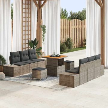 vidaXL Sodo Sofų Rinkinys su pagalve 9 pcs Pilka poliratanas