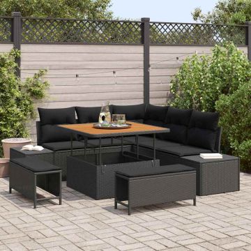 vidaXL Sodo Sofų Rinkinys su pagalve 8 pcs Juoda poliratanas