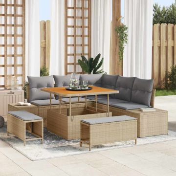 vidaXL Sodo Sofų Rinkinys su pagalve 8 pcs Smėlio poliratanas