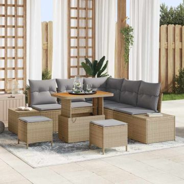 vidaXL Sodo Sofų Rinkinys su pagalve 8 pcs Smėlio poliratanas