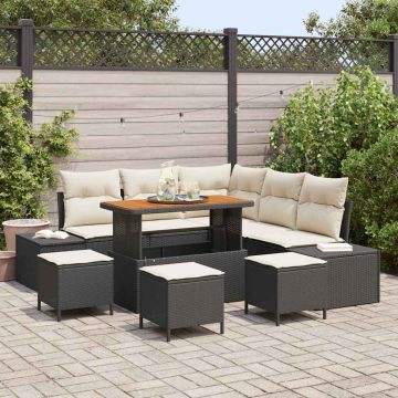 vidaXL Sodo Sofų Rinkinys su pagalve 9 pcs Juoda poliratanas
