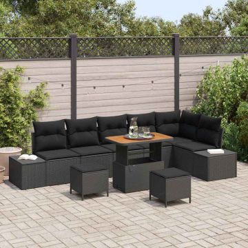 vidaXL Sodo Sofų Rinkinys su pagalve 9 pcs Juoda poliratanas