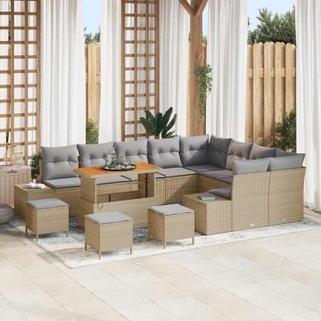 vidaXL Sodo Sofų Rinkinys su pagalve 13 pcs Smėlio poliratanas