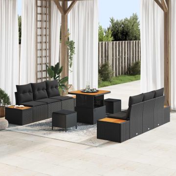 vidaXL Sodo Sofų Rinkinys 9 pcs Juoda poliratanas