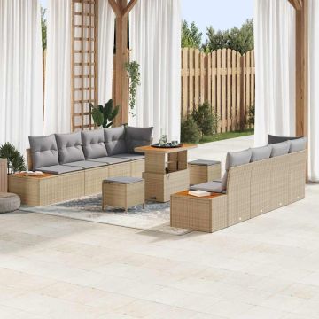 vidaXL Sodo Sofų Rinkinys 11 pcs Smėlio poliratanas
