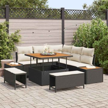 vidaXL Sodo Sofų Rinkinys 8 pcs Juoda poliratanas