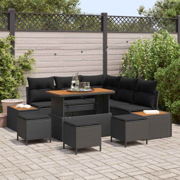 vidaXL Sodo Sofų Rinkinys 9 pcs Juoda poliratanas