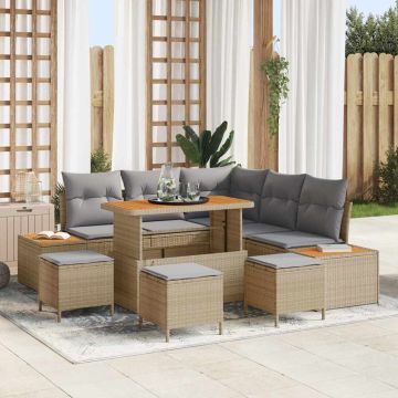 vidaXL Sodo Sofų Rinkinys 9 pcs Smėlio poliratanas