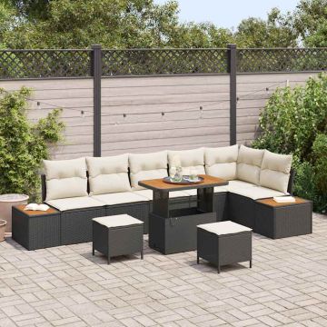 vidaXL Sodo Sofų Rinkinys 9 pcs Juoda poliratanas