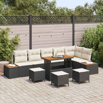 vidaXL Sodo Sofų Rinkinys 10 pcs Juoda poliratanas