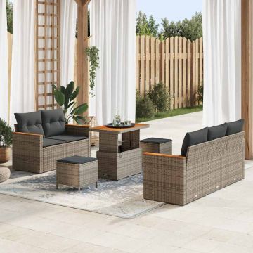 vidaXL Sodo Sofų Rinkinys 8 pcs Pilka poliratanas