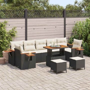 vidaXL Sodo Sofų Rinkinys su pagalve 10 pcs Juoda ir kreminė