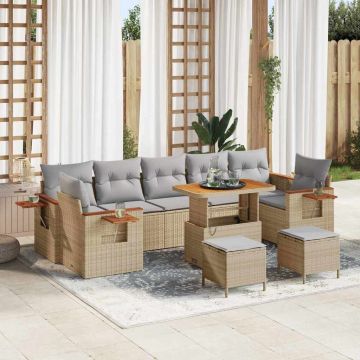 vidaXL Sodo Sofų Rinkinys su pagalve 10 pcs Bežinė ir šviesiai pilka