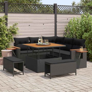 vidaXL Sodo Sofų Rinkinys su pagalve 8 pcs Juoda
