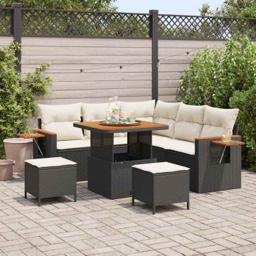 vidaXL Sodo Sofų Rinkinys su pagalve 8 pcs Juoda ir kreminė