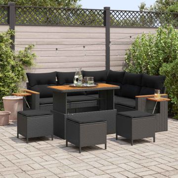 vidaXL Sodo Sofų Rinkinys su pagalve 9 pcs Juoda