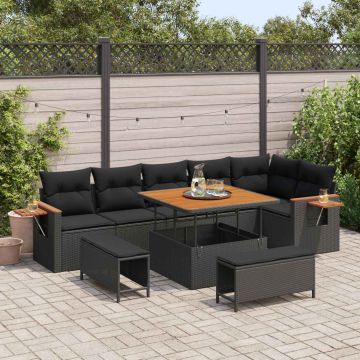 vidaXL Sodo Sofų Rinkinys su pagalve 9 pcs Juoda