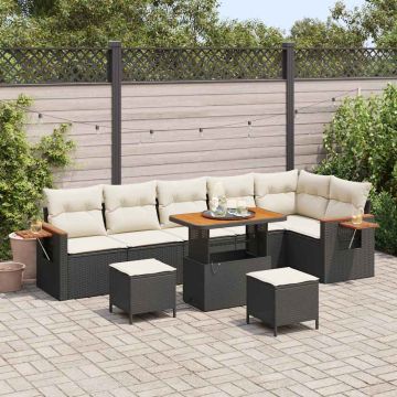 vidaXL Sodo Sofų Rinkinys su pagalve 9 pcs Juoda ir kreminė