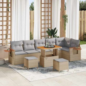 vidaXL Sodo Sofų Rinkinys su pagalve 9 pcs Bežinė ir šviesiai pilka