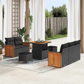 vidaXL Sodo Sofų Rinkinys su pagalve 8 pcs Juoda