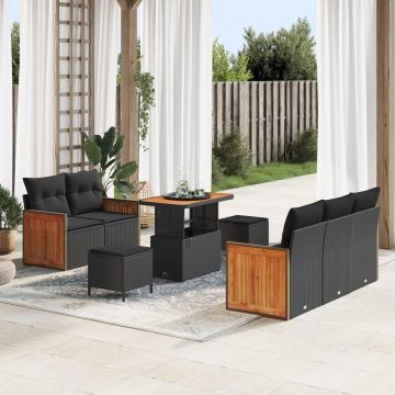 vidaXL Sodo Sofų Rinkinys su pagalve 8 pcs Juoda