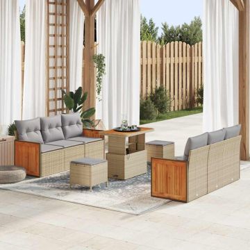 vidaXL Sodo Sofų Rinkinys su pagalve 9 pcs Bežinė ir šviesiai pilka