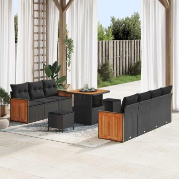 vidaXL Sodo Sofų Rinkinys su pagalve 10 pcs Juoda