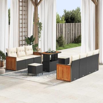 vidaXL Sodo Sofų Rinkinys su pagalve 10 pcs Juoda ir kreminė