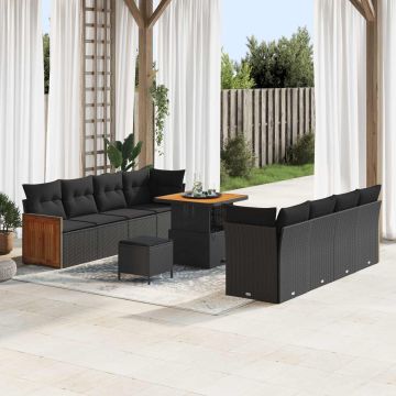 vidaXL Sodo Sofų Rinkinys su pagalve 11 pcs Juoda