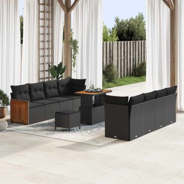 vidaXL Sodo Sofų Rinkinys su pagalve 11 pcs Juoda