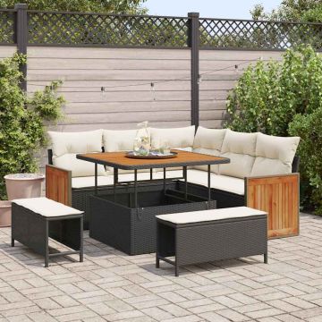 vidaXL Sodo Sofų Rinkinys su pagalve 8 pcs Juoda ir kreminė