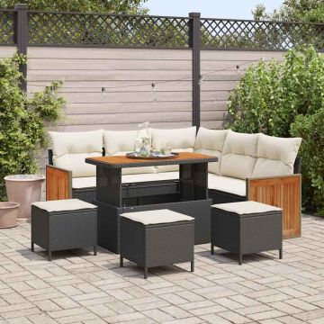 vidaXL Sodo Sofų Rinkinys su pagalve 9 pcs Juoda ir kreminė