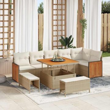 vidaXL Sodo Sofų Rinkinys su pagalve 9 pcs Bežinė ir kreminė