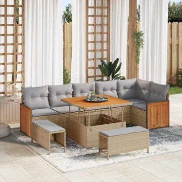 vidaXL Sodo Sofų Rinkinys su pagalve 9 pcs Bežinė ir šviesiai pilka