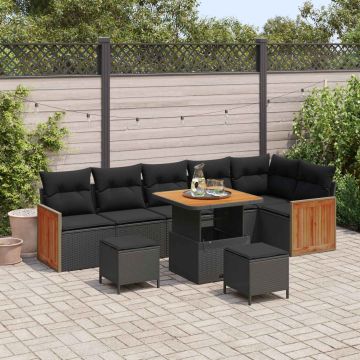 vidaXL Sodo Sofų Rinkinys su pagalve 9 pcs Juoda