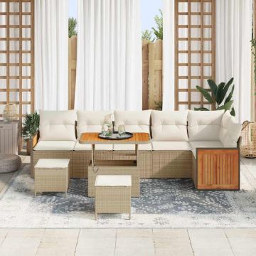 vidaXL Sodo Sofų Rinkinys su pagalve 9 pcs Bežinė ir kreminė