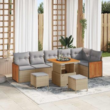 vidaXL Sodo Sofų Rinkinys su pagalve 9 pcs Bežinė ir šviesiai pilka