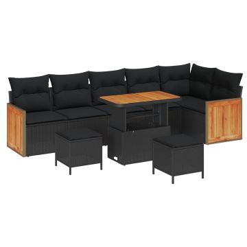 vidaXL Sodo Sofų Rinkinys su pagalve 9 pcs Juoda